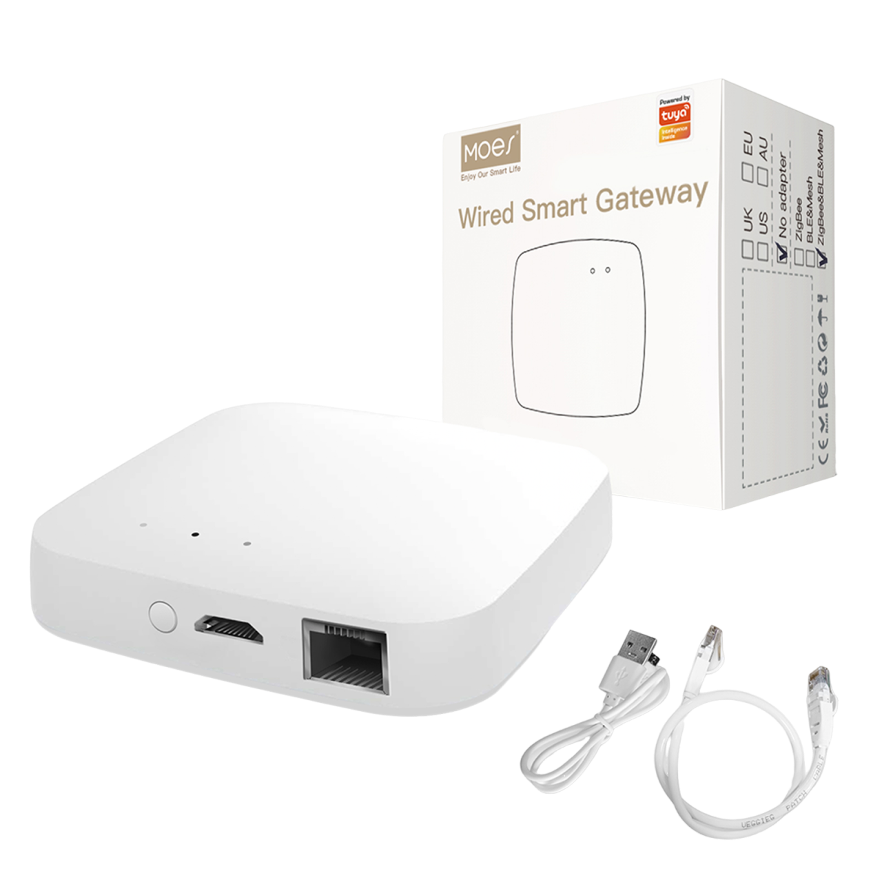 MOES Tuya Smart Wired Multi-mode Smart Home Gateway ZigBee WiFi Bluetooth Mesh Hub Away Stay Home Security Protect Mode Functional  Smart Life APP