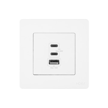 MOES Star Ring Series 30W Fast Charging PD3.0 Wall Electrical Outlet Charger GaN Socket 3 Ports Type C USB a OverTemp Protection